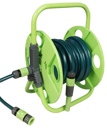 Preisvergleich Produktbild Gartenschlauch 15m mit Aufroller, 3 Adapter, 1 Spritzdüse, 1 Wasseranschluss