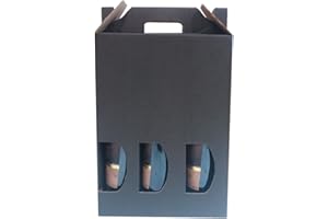 ONLY BOXES Pack 10 cajas estuche de cartón para 3 botellas de vino, cava, champagne o licor color negro. Modelo automontable de caja con ventana para embalaje botellas muy original., AMA728