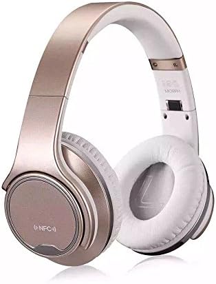 Bluetooth 4.2 Over-Ear Headphones，Foldable Over-Ear Stereo Headset Noise Cancelling,Wired and Wireless Modes Built in Mic with a 3.5mm Audio Cable for iPhone, Android Smartphones (Gold)