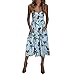 Produktbild  Loveso Damen Boho V Ausschnitt A-Linie mit Taschen Kleid Träger Rückenfreies Kleider Sommerkleider Strandkleider Blue (Blau, M)