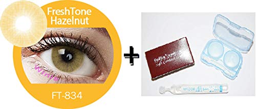 Lente de contacto de color Hazelnut 1 tonos freshtone® + Avizor Solution multifunción para lente 10 ml + Kit de almacenaje color aleatorio, caja incluye cortador y aplicador .12 meses sin Correction