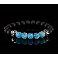 Herren Damen Armband Halbedelstein Blau Onyx Achat Edelstahl Elemente schwarz weiß Mode Fashion Handmade