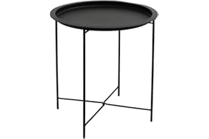 Acomoda Textil – Mesa Auxiliar Plegable de Metal para Recibidor, Salón y Oficina. Mesita de Café Redonda para Centro con Bandeja Extraíble Decorativa, Cómoda y Ligera 47x51 cm. (Negro)