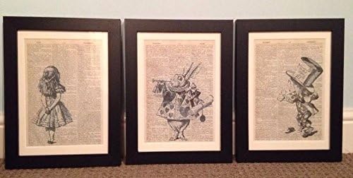 Parksmoonprints 3 X Vintage Alice In Wonderland Prints Dictionary Page Wall Art Pictures Framed
