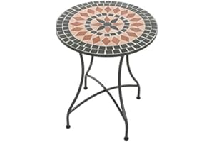 ‎MACOSHOPDE BY MACO MÖBEL MACOShopde by MACO Möbel Raburg Mosaiktisch Mayla in SCHWARZ/BEIGE/TERRAKOTTA - Gartentisch mit einzigartigem Muster, handgefertigtes Unikat - Rund ø 60 cm, Höhe 70 cm