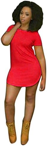 Women Tops Dress, Ladies Side Slit Short Sleeve Casual Beach T-Shirt Blouse Party Mini Dress (Red, XXXL)