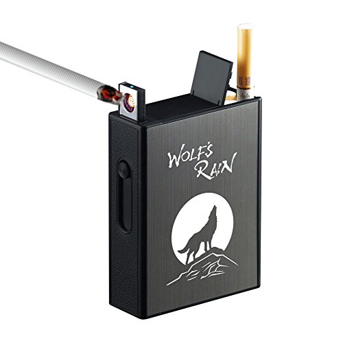 Pantheraa Étui à Cigarettes avec Briquet Métal Complète Lot DE 20 Cigarettes Regular Box Support USB électrique Briquets Rechargeables sans Flamme Coupe-Vent Briquet à gaz Portable pour n'