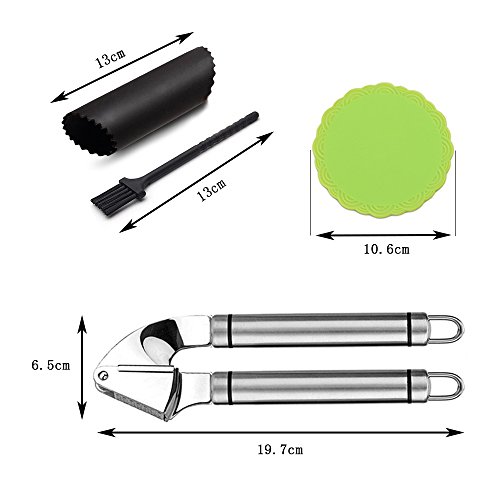 TTLIFE Premium Edelstahl Knoblauchpresse Küche Zerkleinerer mit Peeler Set Silikon Tube Roller und Silikon-Pad & zusätzliche Bürste für Haushalt/outdoor leicht zu reinigen - 9