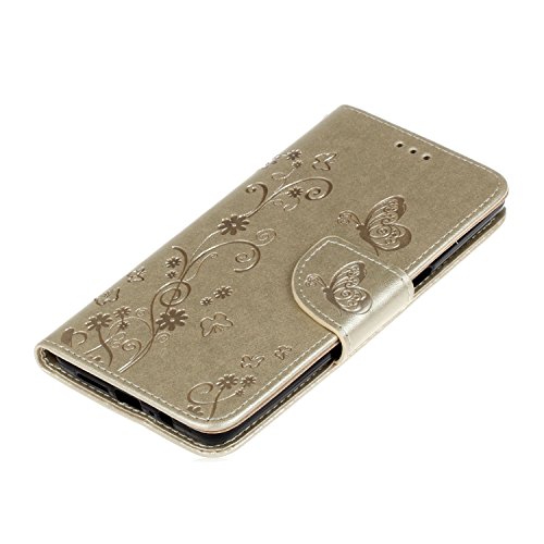 OnePlus 3 / OnePlus 3T Hülle,Cozy Hut ® Schmetterling Series Book Type Slim Fit Soft Silikon Magnetverschluss Schutzhülle PU Leder Hülle Flip Wallet Case Kunst leder Tasche Cover mit Standfunktion und Kartenfächer für OnePlus 3 / OnePlus 3T – golden - 5