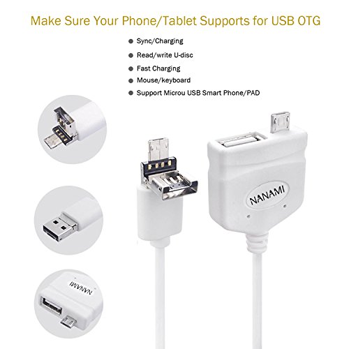 Neueste Multifunktionale USB 2.0 OTG Host Adapter Kabel Micro Ladekabel Datenkabel für Android Smartphones, PC und Tablets 1m (Weiß) - 2
