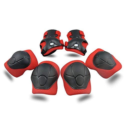 SKL Rodilleras, Almohadillas de Codo, muñequeras [Versión 2.0 Mejorada] Juego de Equipo de protección para monopatín, equitación, Ciclismo y Deportes múltiples, Scooter, Bicicleta (Rojo)