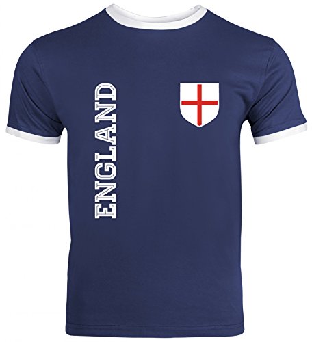 Wappen Fußball WM Fanshirt Gruppen Herren Männer Ringer Trikot T-Shirt Fan Trikot England, Größe: L,Navy/White