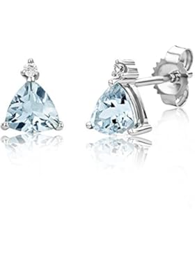 Miore Damen-Ohrstecker und 375 Weißgold rhodiniert Aquamarin blau Triangelschliff