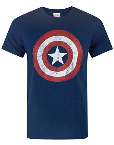 Camiseta Capitán América Distressed Shield de manga corta de Marvel Comics (Azul marino)