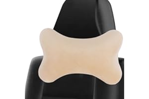 MIGIFTDY Miękka poduszka na kark z pianki z pamięcią kształtu, z regulowanym paskiem, wygodna, oddychająca, zagłówek na fotel samochodowy, ze zdejmowaną pokrywą, pasuje dla dorosłych i dzieci (beżowa)