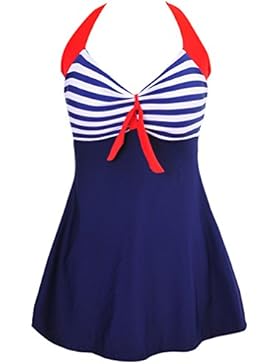 Bettydom Damen Neckholder Push Up Tankini mit Hotpants Badeanzug Schlankheits Mit Röckchen Bademode