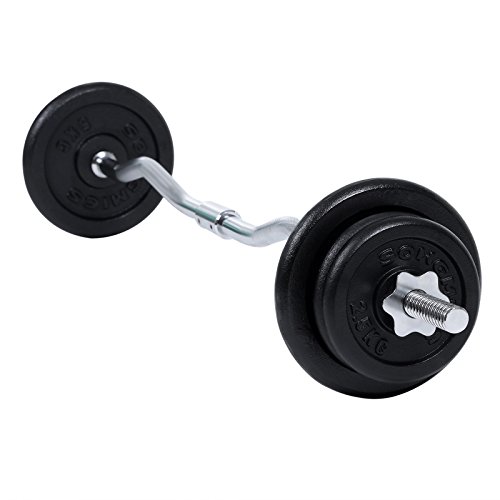 Songmics EZ Curl Barbell Bar Cast Iron Weight Lifting Plates Set 25 kg SYL60T