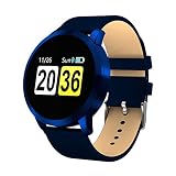 LAMGTON Smart Wasserdichte Sportuhr Uhr Herzfrequenz Blutsauerstoffmonitor OLED Bildschirm Bluetooth Pedometer Männlich Weiblich (Farbe : Blue)
