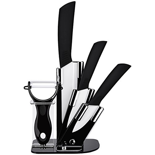 Preisvergleich Produktbild Incutex Keramikmesser Set 5-teilig mit Messerblock inkl. Keramikschäler