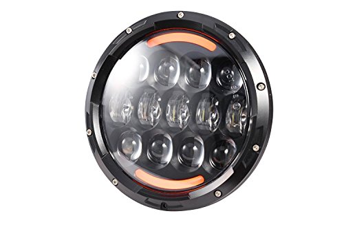 Esyauto 2 unidades, 105 W, Osram 17,78 cm, redondo, LED faro con señal de color blanco/ámbar con intermitente DRL