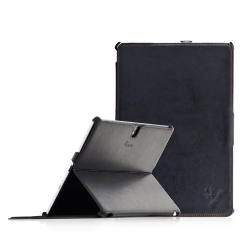 Manna Galaxy TabPRO 12.2 und NotePRO 12.2 UltraSlim Hülle | Case mit Autosleep | Aufstellbare Tasche aus schwarzem Kunstleder mit farbiger Naht | Schutzhülle für SM-T900 SM-T905 SM-P900 SM-P905
