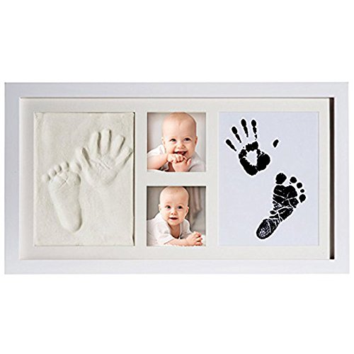 Goldbeing Baby Handabdruck und Fußabdruck DIY-Set mit schadstofffreiem Lehm, kostbarem Bilderrahmen aus Holz und Acrylglas und Foto als Andenken für die ersten Jahre Ihres Kleinkindes - das ideale Babyparty Geschenk