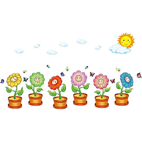 Preisvergleich Produktbild Wandaufkleber Wandtattoo Wohnzimmercartoon Sonnenblume Blumenerde Aufkleber, Wohnzimmer, Schlafzimmer Veranda, Korridor Dekoration, Garten Blumen Können Romantische Wärme