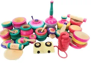Mamu Shop Kids Wooden Cylinder and Gas Stove Model Chennapattana Kitchen Set/Choppu Jaman with chackla belan ( Multicolour)