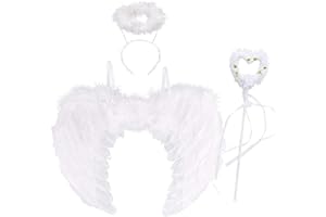 ANYINGKAI Engelsflügel Weiß,Engel Flügel Kostüm,Halloween Kostüm Mädchen Engel,Engelsflügel Kostüm Kinder,Federflügel Engel,Engelsflügel Kostüm,Teufel kostüm für Halloween Karneval Cosplay Party Cosplay