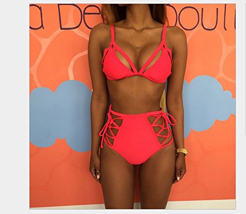 Vandot Damen Sexy Split Badeanzug Swimwear Bikini Push Up Bandeau Neckholder Brustpolste Cups Strand Fluoreszenz Bademode Swimsuit Tankini Beachwer High Waist Hohe Taille Shorts Oberteil Tops und Bottoms Set - 2