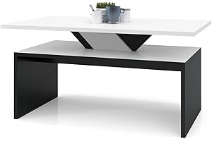 ‎ALL4ALL All4All Couchtisch Soro - Kleiner Kaffeetisch - Wohnzimmertisch – Sofatisch mit Ablage - mit Einlegeplatten - Ausziehbar - Sofatisch - 100x60cm - 05 - Weiß+Schwarz