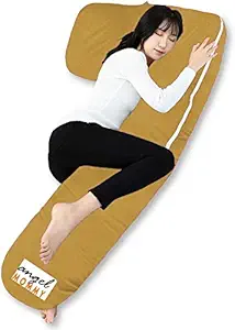 Angel Mommy Pregnancy Body Pillow with Cotton Zippered Cover, L Shaped Full Body Pillow for Pregnant Women (Beige)