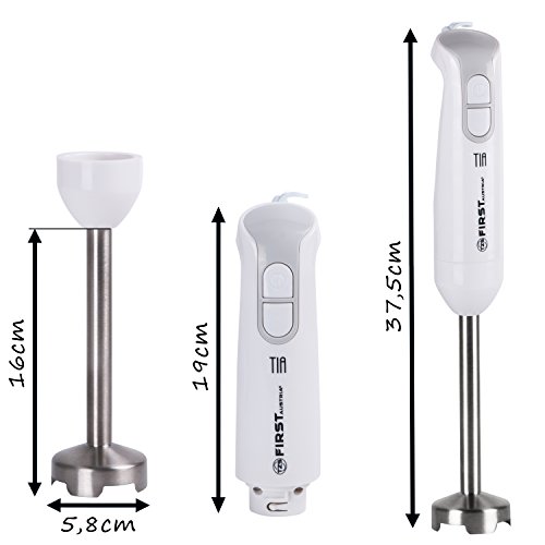 TZS First Austria – Ergonomischer Stabmixer mit Edelstahl Pürier Aufsatz 400 Watt | Turbo Taste | weiß | 4 Klingen | Aufsatz abnehmbar und spülmaschinenfest | Tasten leicht zu drücken - 4