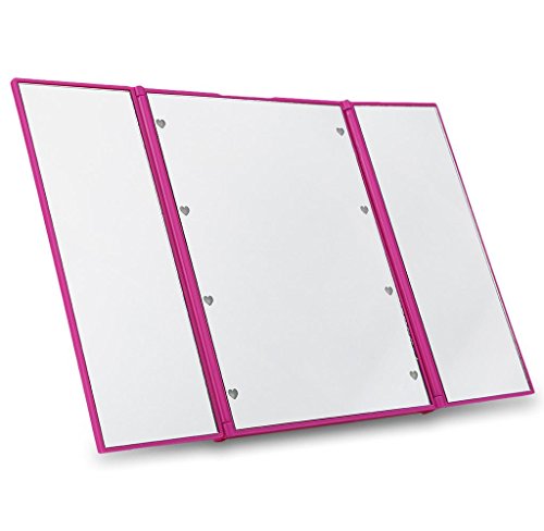 Covermason Faltbarer beleuchteter Schminkspiegel Spiegel für Make up und Rasur die Reise oder das Bad, mit 8-LEDs (Rosa) - 2