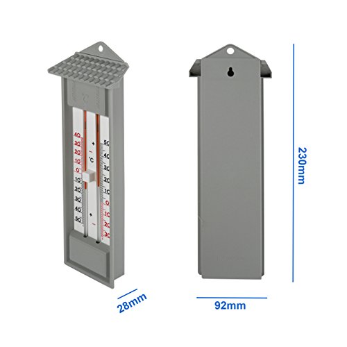 Minimal Maximal Haus – Außen – Garten . Analog Thermometer grau mit Min Max Temperaturanzeige - 2