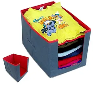 PerfectKrafts Kids Clothes for Wardrobe Storage Organizer Box | Non Woven Clothes Cupboard Organiser for Women Girls Gray & Red Combo multicolor(Pack of 1)