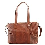  LECONI Shopper Vintage-Look Damen Henkeltasche Schultertasche Echt-Leder Natur Damentasche Ledertasche Umhängetasche Handtasche Leder 37x28x15cm braun LE0034-wax