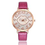 rainbabe Damen Lip Muster Kunstleder Band Gurt Quarz Analog Armbanduhr