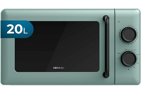 Cecotec Micro-ondes Mécanique avec Grill de 20L Proclean 3110 Green. 700W en 6 Niveaux et Grill de 800W, Mode Décongélation, Signal de Fin de Cuisson, Lampe Intérieure, Minuteur 30', Design en Vert.