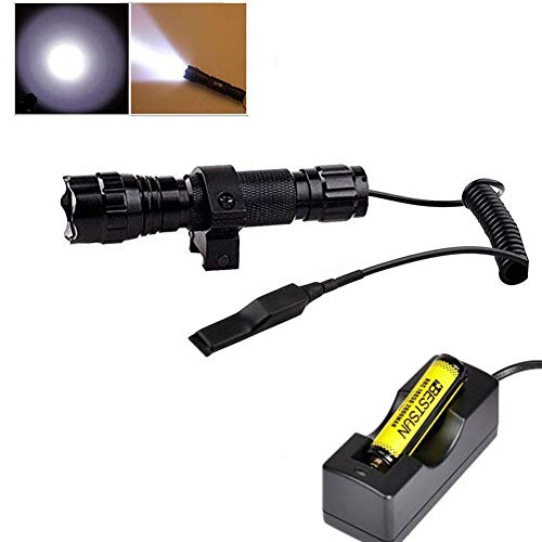 Bestsun lampe torche tactique LED XM-L2 étanche 1200 lumens 1 Mode 3-18V chasse lampe torche avec interrupteur de pression et support pour fusil Rail Picatinny AR ( Batterie et chargeur inclus)