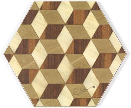 4 or 6 Coasters Hexagon Melamine 115 x 100 x 3.2mm Retro Style Walnut Ivory and Neutral Coasters