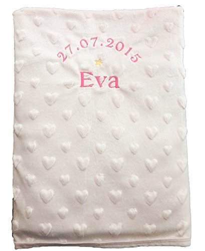 Personalised Embroidered Minky Popcorn/Dimple Baby Blanket - Pink Hearts