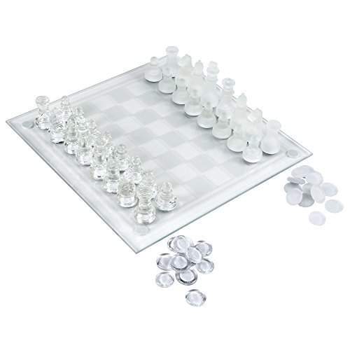 Elegant Glass Chess & Checker Board Set Clear & Frosted by Trademark Games