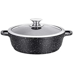 Kamberg - 0008041 - Sautoir 28cm - Fonte d'Aluminium - Revêtement type pierre - Couvercle en verre - Tous feux dont induction - Sans PFOA