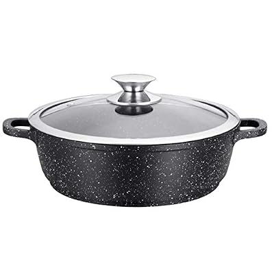 Kamberg - 0008040 - Sautoir 24 cm - Fonte d'Aluminium - Revêtement type pierre - Couvercle en verre - Tous feux dont induction - Sans PFOA