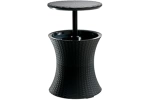 ‎KETER Keter Pacific Cool Bar, 3-in-1 Cocktailtisch, Couchtisch und Outdoor Eiskühler in Rattanoptik, UV-geschützt und wetterfest, anthrazit, Kühlbox 30l Volumen