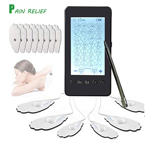 Electrostimulateur tens, Electrostimulateur Anti Douleur Rechargeable pour Soulager la Fatigue et la Douleur, 28 Modes, 20 Impulsion, 2 Sorties avec 8 Pads. Grand écran LCD Rétroéclairé
