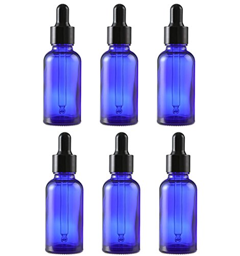 6PCS Blue Empty Refill Essential Oil Glass Vial Dropper Bottle Jars with Black Cap Makeup Cosmetic Sample Storage Holder Container Pots for Perfume Aromatherapy Packing DIY Beauty Tool(10ml/0.34oz)
