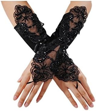 Kanglo Pair of Sexy Ladies Fingerless Gloves Lace Gothic Wedding Bridal Evening Part Satin Elegant black