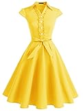 Pflegehinweis: Handwäsche. WedTrend Damen 50er Retro Herzform Knopf Rockabilly Kleid Kurzer Ärmel A-Linie Kleider WTP10007 Yellow 3XL